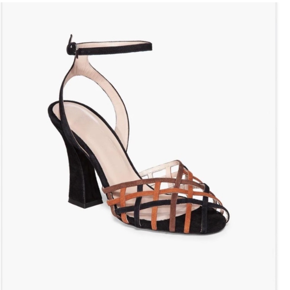 Staud Charlie Suede Sandals Blk/Brwn Multi